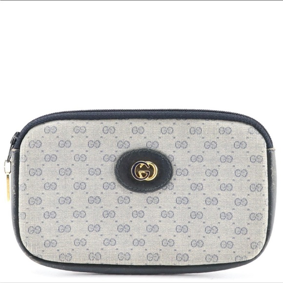 GUCCI Zip Pouch in Navy Blue Micro GG Canvas and Leather - Picture 1 of 6